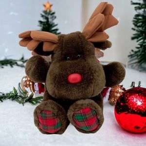 VTG Xmas Plush Red Nose Reindeer Stuffed Animal Plaid Feet from Happiness Always